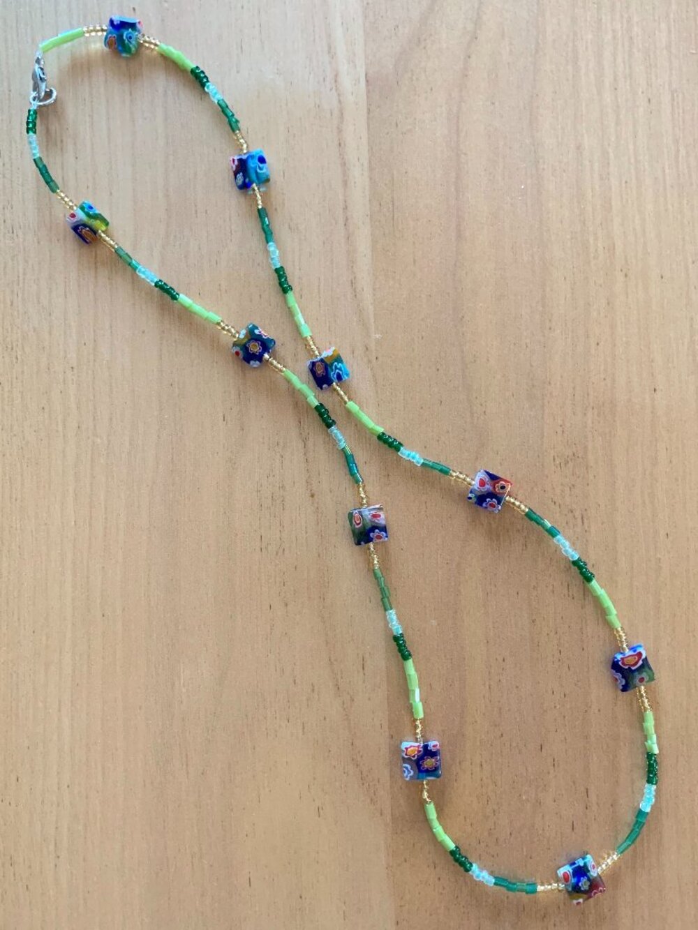 Multicolored Millefiori Glass Beaded Necklace, 10 inch drop